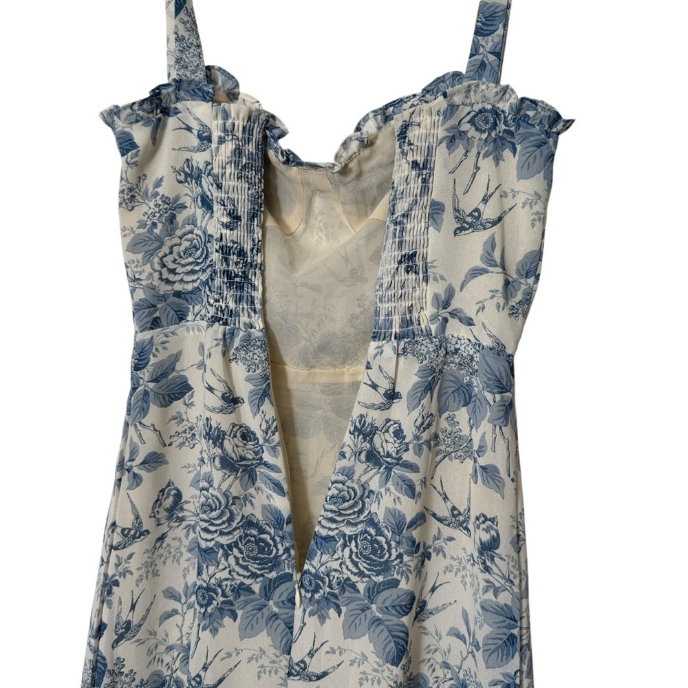 Strangers & Lovers Blue Floral Midi Dress Ruffle Hem Size S - Picture 5 of 10